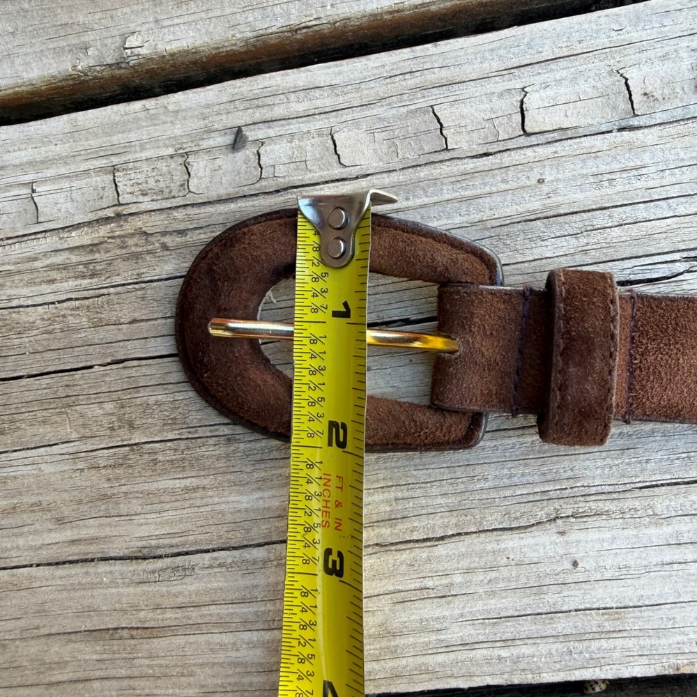Pig Suede Leather Belt Womens Large Dark Brown Gold Buckle Classic Boho Western - Picture 7 of 15